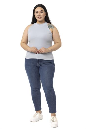 Büyük Beden Halter Yaka Yarım Balıkçı Fitilli Kaşkorse Gri Body