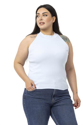 Büyük Beden Halter Yaka Yarım Balıkçı Fitilli Kaşkorse Bebe Mavi Body