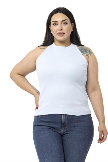 Büyük Beden Halter Yaka Yarım Balıkçı Fitilli Kaşkorse Bebe Mavi Body