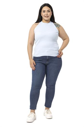 Büyük Beden Halter Yaka Yarım Balıkçı Fitilli Kaşkorse Bebe Mavi Body