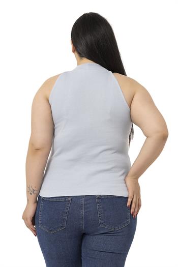 Büyük Beden Halter Yaka Yarım Balıkçı Fitilli Kaşkorse Gri Body
