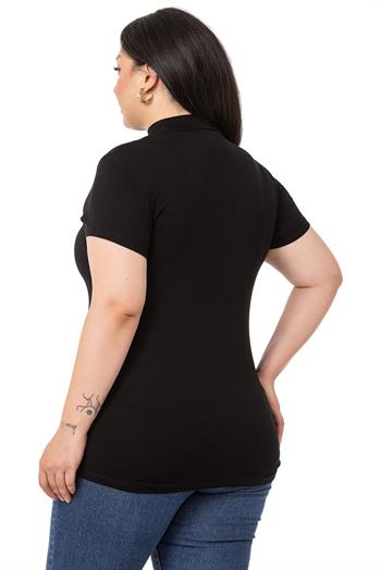 Büyük Beden Yarım Balıkçı Kısa Kollu Viskon Siyah Body