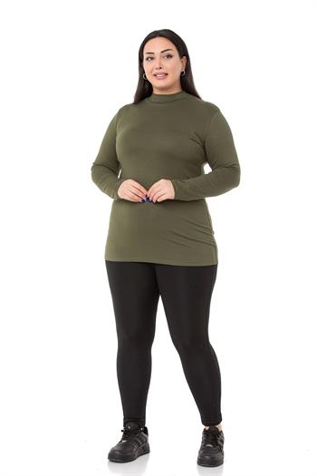 Büyük Beden Yarım Balıkçı Uzun Kollu Viskon Haki Body