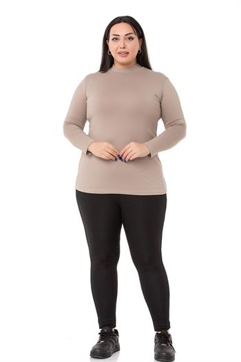 Büyük Beden Yarım Balıkçı Uzun Kollu Viskon Vizon Body
