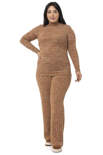 Büyük Beden Yarım Balıkçı Uzun Kollu Triko Kahverengi Body