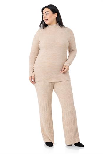 Büyük Beden Yarım Balıkçı Uzun Kollu Triko Bej Rengi Body