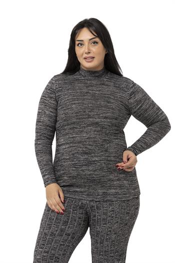 Büyük Beden Yarım Balıkçı Uzun Kollu Triko Siyah Body