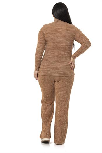 Büyük Beden Yarım Balıkçı Uzun Kollu Triko Kahverengi Body