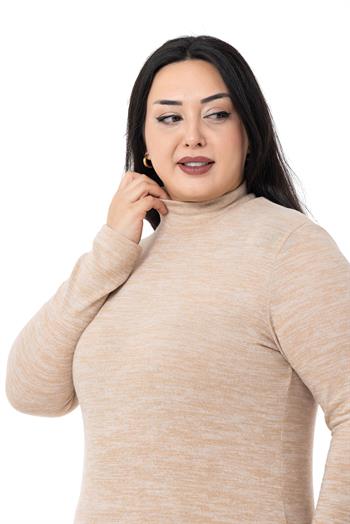 Büyük Beden Yarım Balıkçı Uzun Kollu Triko Bej Rengi Body