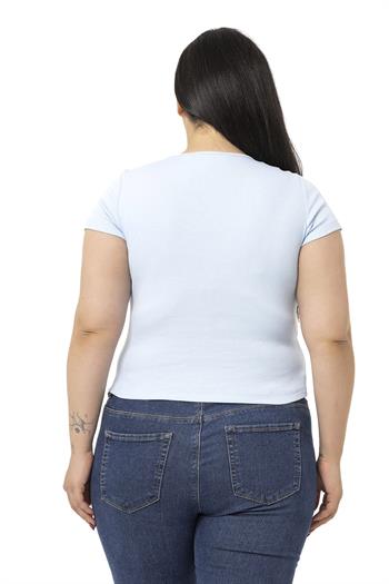 Büyük Beden Yarım Kollu Göğüste Bağcık Detaylı Kaşkorse Bebe Mavi Body