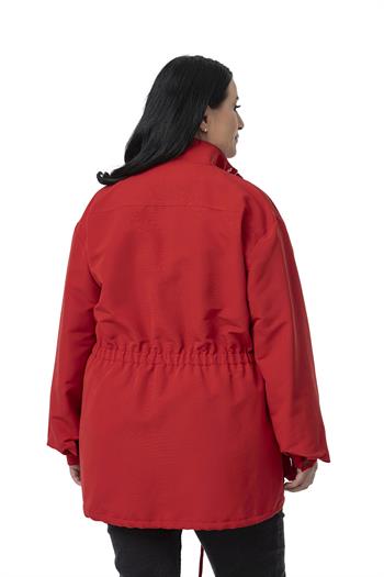 Plus Size Red Trench Coat with Snap and Zipper Closure