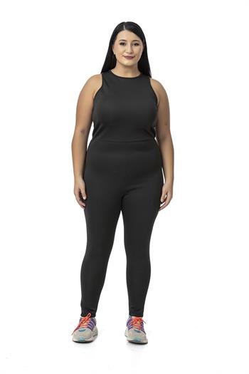 Büyük Beden Arkadan Fermuarlı Siyah Uzun Taytlı Tulum