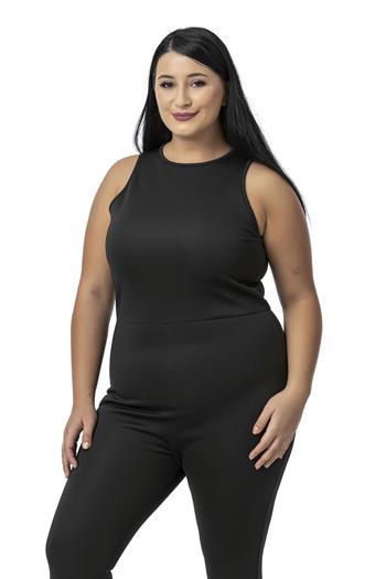 Büyük Beden Arkadan Fermuarlı Siyah Uzun Taytlı Tulum