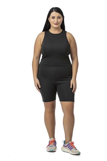 Büyük Beden Arkadan Fermuarlı Siyah Kısa Taytlı Tulum