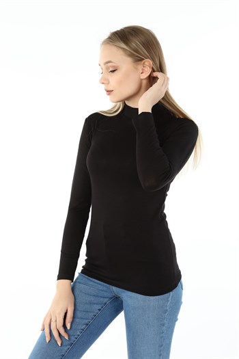 Yarım Balıkçı Uzun Kollu Viskon Siyah Body