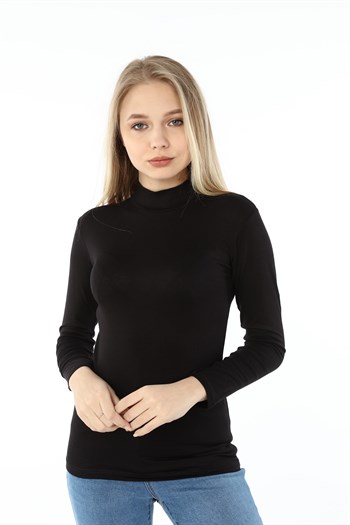 Yarım Balıkçı Uzun Kollu Viskon Siyah Body