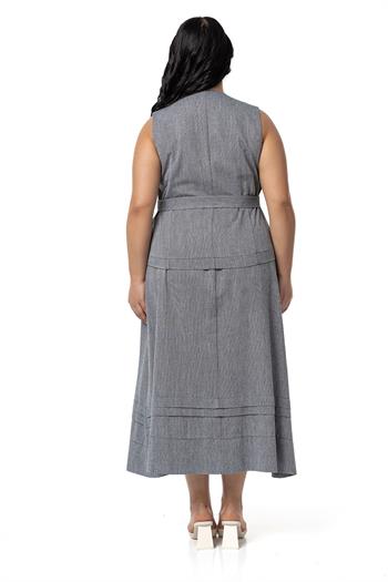 Büyük Beden Keten Kruvaze Yelek Etek Siyah İkili Takım