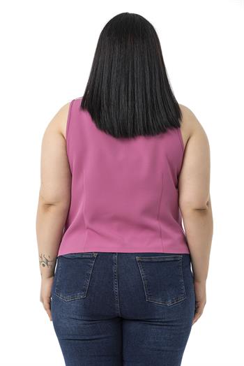 Büyük Beden Düğme Detaylı Pembe Bluzan Yelek