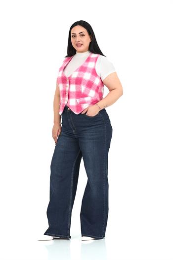 Büyük Beden Düğme Kapamalı Cep Kapaklı Astarlı Kısa Pembe Yelek