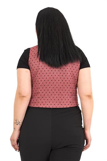 Büyük Beden Düğme Kapamalı Cep Kapaklı Astarlı Kısa Puanlı Gül Kurusu Yelek