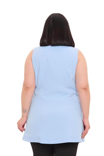 Büyük Beden Düğmeli Kapaklı Cepli Astarlı Uzun Bebe Mavi Yelek