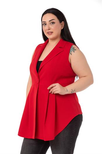 Plus Size Coated Buttoned Skirt Pleated Short Back White Vest