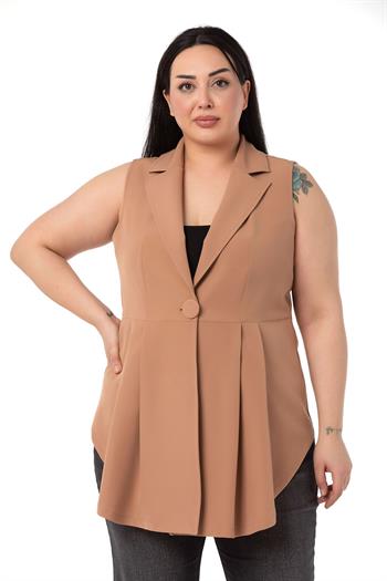 Plus Size Coated Buttoned Skirt Pleated Short Back Mink Vest