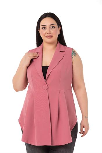 Plus Size Coated Buttoned Skirt Pleated Short Back Rose Vest