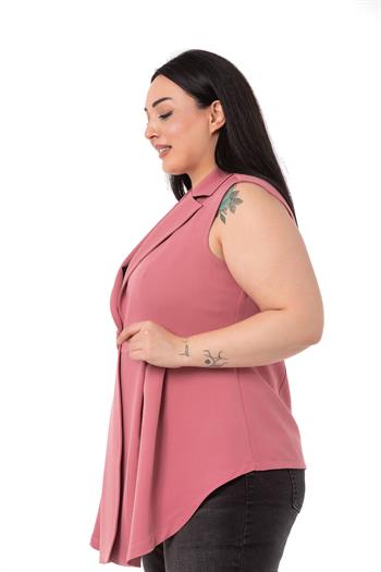 Plus Size Coated Buttoned Skirt Pleated Short Back Rose Vest