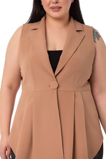 Plus Size Coated Buttoned Skirt Pleated Short Back Mink Vest