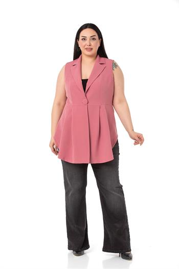 Plus Size Coated Buttoned Skirt Pleated Short Back Rose Vest
