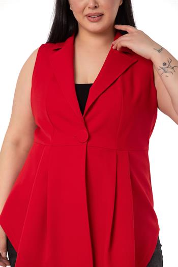 Plus Size Coated Buttoned Skirt Pleated Short Back White Vest