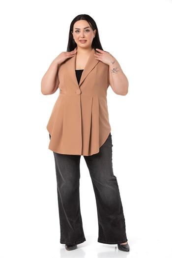 Plus Size Coated Buttoned Skirt Pleated Short Back Mink Vest