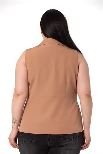 Plus Size Coated Buttoned Skirt Pleated Short Back Mink Vest
