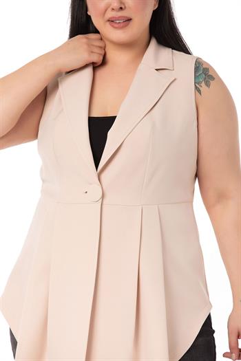 Plus Size Coated Buttoned Skirt Pleated Short Back Beige Vest