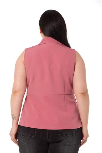 Plus Size Coated Buttoned Skirt Pleated Short Back Rose Vest