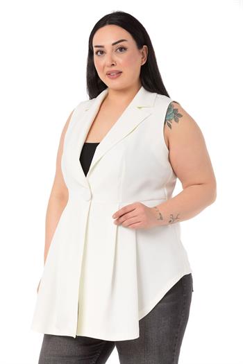 Plus Size Coated Buttoned Skirt Pleated Short Back White Vest