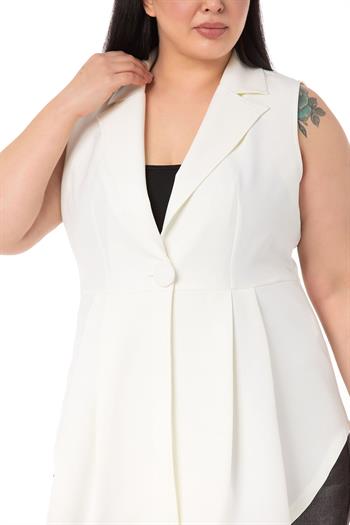 Plus Size Coated Buttoned Skirt Pleated Short Back White Vest