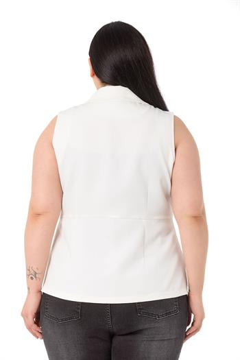 Plus Size Coated Buttoned Skirt Pleated Short Back White Vest
