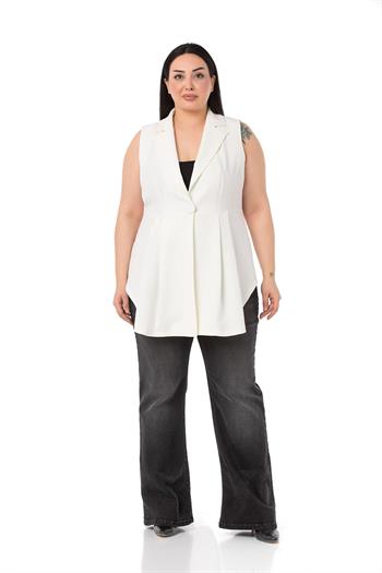 Plus Size Coated Buttoned Skirt Pleated Short Back White Vest