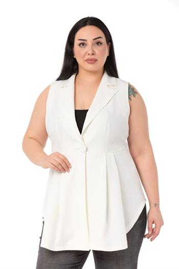 Plus Size Coated Buttoned Skirt Pleated Short Back White Vest