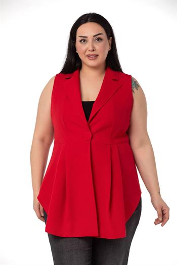 Plus Size Coated Buttoned Skirt Pleated Short Back White Vest