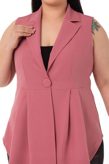 Plus Size Coated Buttoned Skirt Pleated Short Back Rose Vest