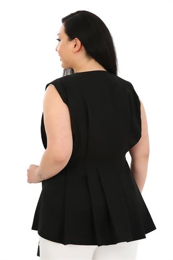 Büyük Beden Kemeri Metal Tokalı Siyah Yelek