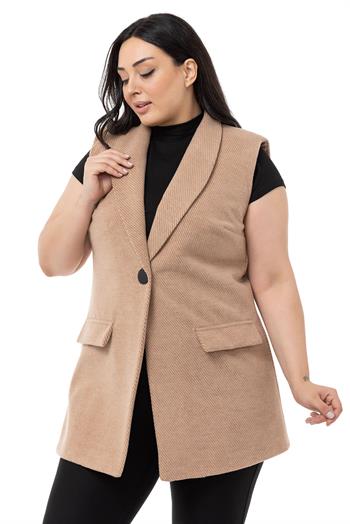 Plus Size Padded Herringbone Pattern Mink Vest
