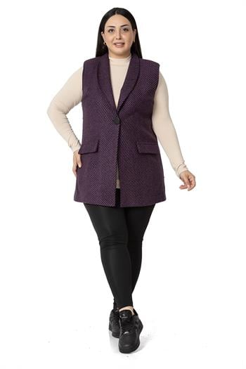 Plus Size Plum Vest with Padding and Fake Pockets