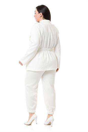 Büyük Beden Ceket Pantolon Astarlı Beyaz Takım