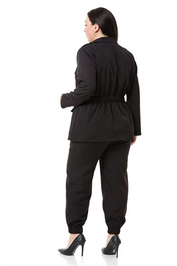 Büyük Beden Ceket Pantolon Astarlı Siyah Takım