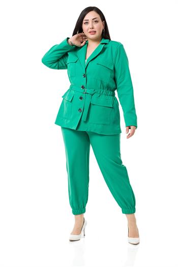 Büyük Beden Ceket Pantolon Astarlı Yeşil Takım