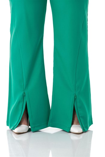 Büyük Beden Paçası Fermuarlı Beli Arkadan Lastikli Yeşil Pantolon